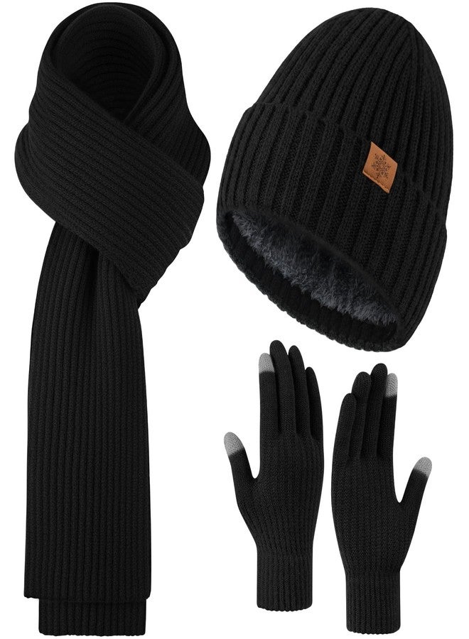 Premillow Winter Beanie Hat Scarf Gloves Set for Women, Slouchy Fleece Lined Womens Winter Hats Skull Cap, Knit Long Scarf Neck Warmer Touchscreen Gloves for Women Men, Warm 3 in 1 Set - Image 1